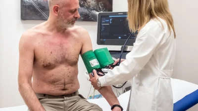 Visita cardiologica: misurazione della pressione arteriosa con bracciale in ambulatorio, Progetto Salute Capriate San Gervasio